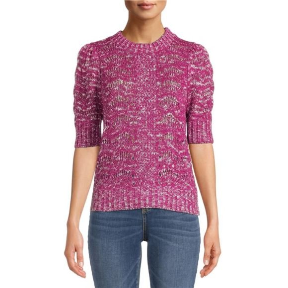 Women's Pointelle Knit Short Sleeve Sweater & Elegant Pink Pullover NWT - Picture 1 of 5